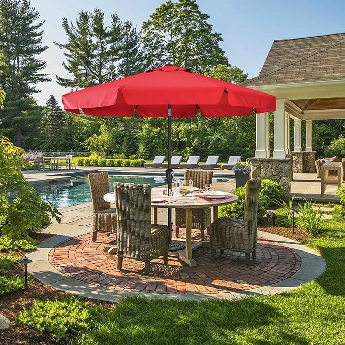 ABCCANOPY 10ft Scalloped Patio Umbrella, Outdoor Table Umbrella with Tilt and Crank, Fiberglass Ribs Deck Umbrella for Patio, Pool, Garden, Picnic (Bright Red)