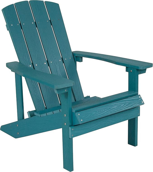 Flash Furniture Charlestown Commercial Grade Indoor/Outdoor Adirondack Chair, Weather Resistant Durable Poly Resin Deck and Patio Seating, Sea Foam