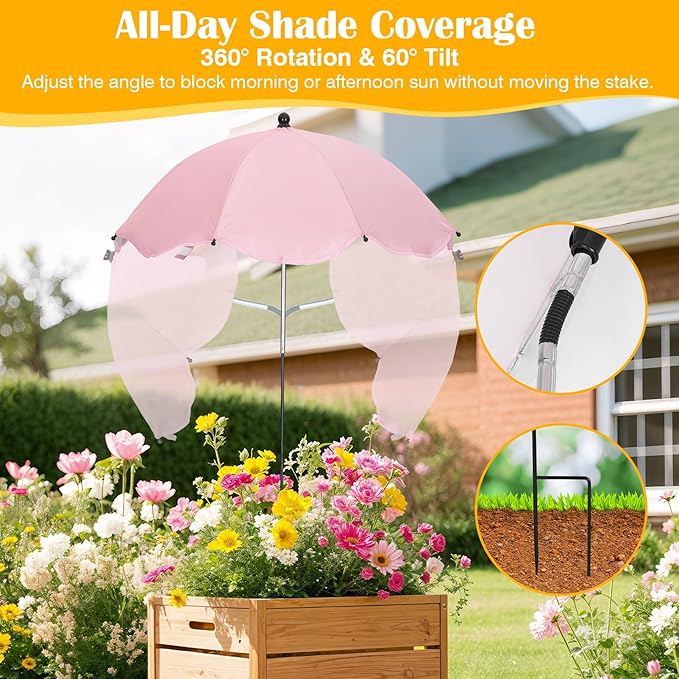 6Pack Plant Umbrellas for Outdoor Plants - 26" Large Garden Sun Shade for Plants with Adjustable Angle & Height (Max 43") - Plant Shades for Outdoor Plants, Flowers & Garden Beds - Plant Umbrella Shade for Potted Plants