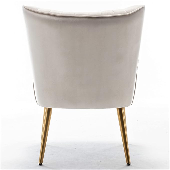 Modern Velvet Accent Chair for Living Room, Bedroom, or Entryway, Stylish and Comfortable Armless Design with Metal Legs, Ivory