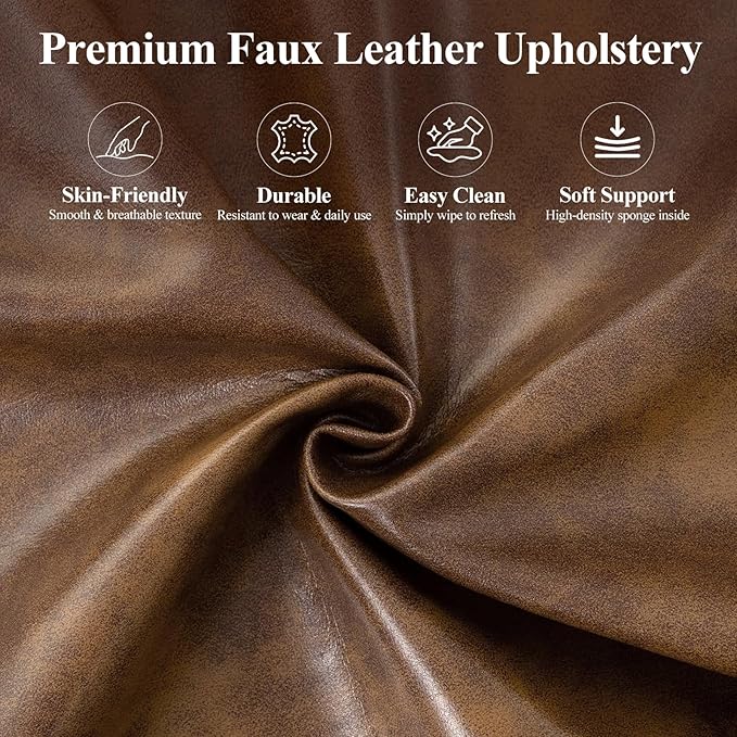 Mid-Century Modern Faux Leather Accent Chair for Living Room, Upholstered Armchair with Curved Back, High-Density Cushion & Metal Legs, Lounge Chair for Bedroom/Reading Corner,Set of 2