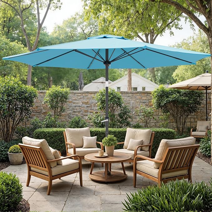 Sannwsg Outdoor Patio Umbrella,Table Umbrella with Push Button Tilt and Crank,Market Umbrella with 8 Sturdy Ribs,Yard Umbrella