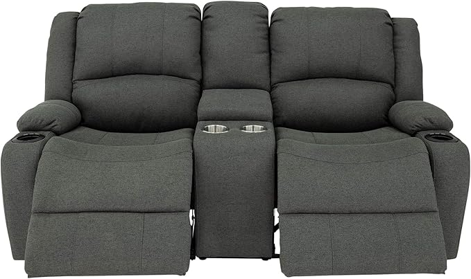 RecPro Charles Powered Double RV Wall Hugger Recliner Sofa | RV Loveseat | RV Furniture | Cloth (Fossil, 70")