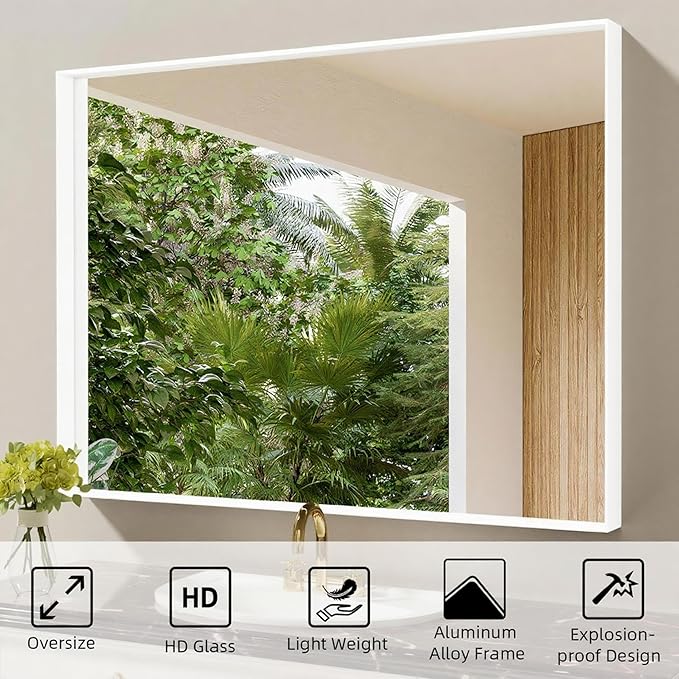 16x24 inch White Bathroom Mirrors for Over Sink, Small Bathroom Vanity Mirror, Aluminum Framed Mirror, Tempered Glass, Decorative Wall Mirror(Horizontal/Vertical)