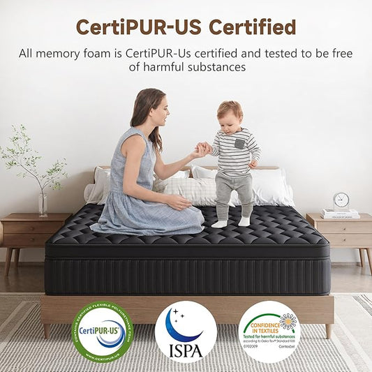 Queen Mattress, 8 Inch Medium Firm Hybrid Mattress in a Box, Individual Pocket Spring for Pressure Relief & Motion Isolation, Reinforced Edge Support, CertiPUR-US Certified (8 Inch, Queen)