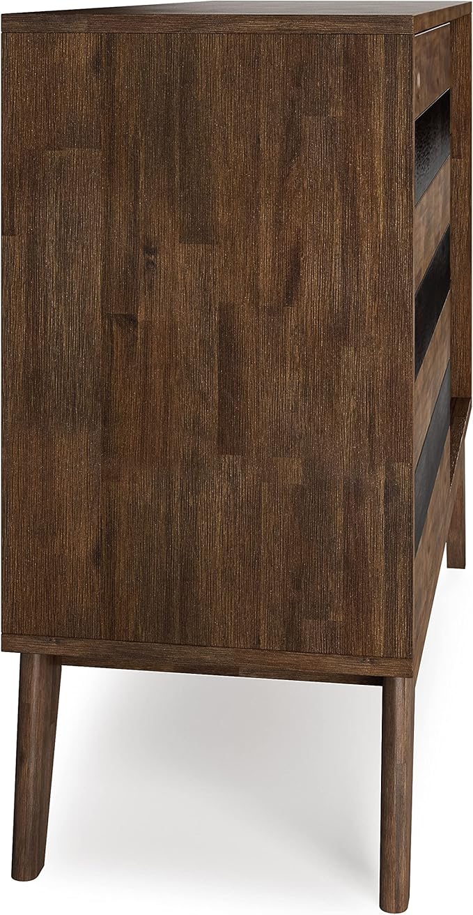 SIMPLIHOME Clarkson Storage Cabinet - 48 inch Wide Solid Acacia Wood Medium Cabinet in Rustic Natural Aged Brown, Contemporary Sideboard for Living Room with 3 Drawers and Adjustable Shelves