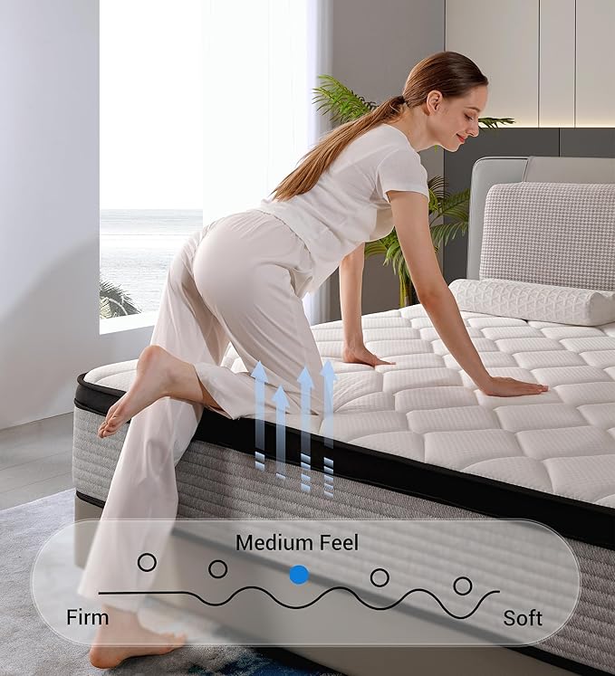 OGlAWA Queen Mattress,10 Inch Queen Size Hybrid Mattresses in a Box,Gel Memory Foam Mattress Medium Firm for Pressure Relief,CertiPUR-US Certified.