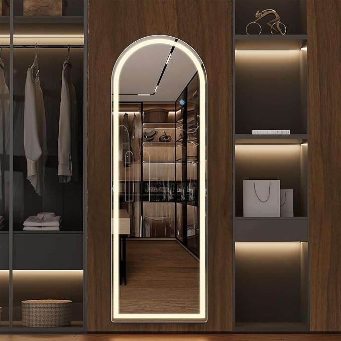 Alpen Arched Full Length Mirror with LED Lights, 60"x16" Floor Length Mirror with Stand, Body Floor Mirrors with Dimming & 3 Color Lighting, LED Mirrors for Bedroom, Dressing Room, Cloakroom