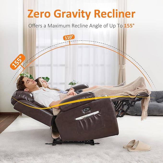 MCombo Zero Gravity Loveseat Recliner with Heat and Massage, Power Reclining Sofa for Living Room, Faux Leather 6075 (Dark Brown, Loveseat Recliner)