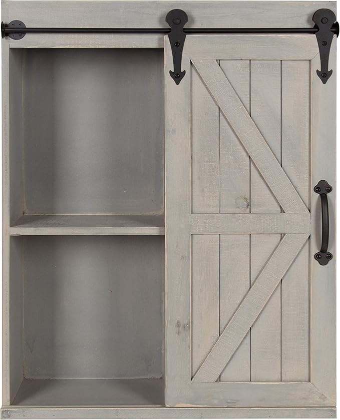 Kate and Laurel Cates Decorative Wood Wall Storage Cabinet with Sliding Barn Door, Rustic Gray