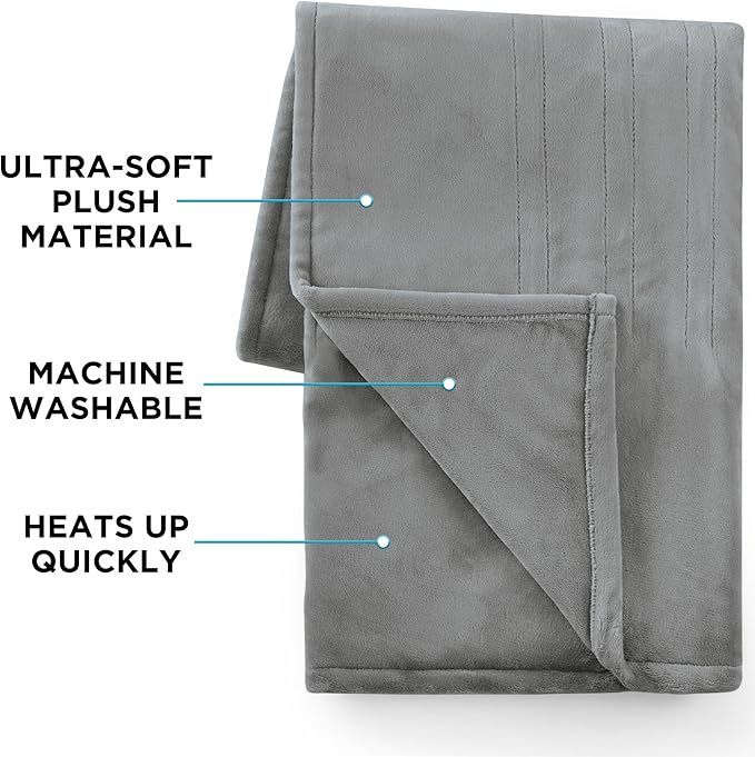 Brookstone Oversized Electric Heated Throw - Heated Blankets - 4 Heat Settings, 4-Hour Auto Shut Off, 100% Polyester, 50"x60" - Black