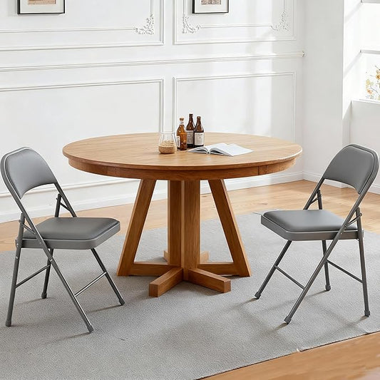 Simple Deluxe Dining Chairs Set of 2, Leather Cushion Foldable Modern Kitchen Side Chair with Padded Back& Metal Legs, Upholstered Dinner Seat Gift for Home/Living Room/Bedroom/Restaurant, Grey