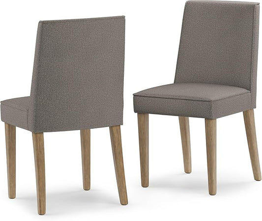 SIMPLIHOME Bartow Kitchen Chairs - Upholstered Solid Hardwood and Woven Polyester Kitchen Chair Set in Taupe, Contemporary Armless Dining Room Seating with Cushioned Seat and Back (Set of 2)