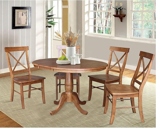 IC INTERNATIONAL CONCEPTS 36" Solid Wood Round Extension Dining Table with 4 Chairs in Oak