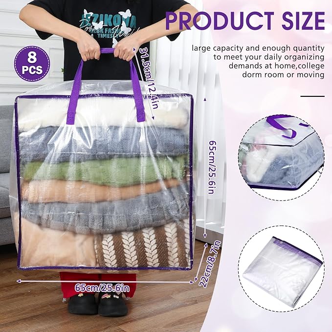 8 Pcs Clear Wreath Storage Bags 26 Inch St. Patrick's Garland Container Door Garland Holiday Wreath Storage Holder with Handle and Zipper Heavy Duty Plastic Packing Totes(Purple)