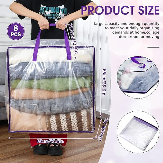 8 Pcs Clear Wreath Storage Bags 26 Inch St. Patrick's Garland Container Door Garland Holiday Wreath Storage Holder with Handle and Zipper Heavy Duty Plastic Packing Totes(Purple)