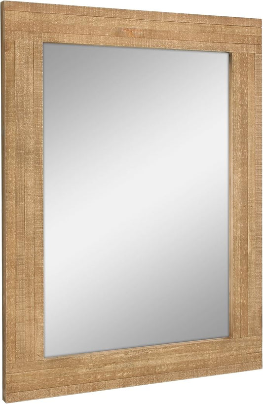 Stonebriar 24" x 18" Rectangle Natural Wood Frame Wall Mirror with Attached Hanging Brackets, Decorative Country Rustic Decor for the Living Room, Bedroom, Bathroom, Hallway, and Entryway