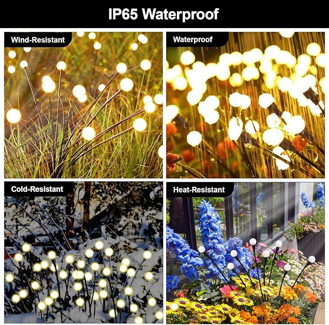 Swaying Solar Firefly Lights Outdoor, 8 Modes 800mAh Firefly Swaying Solar Garden Lights Waterproof for Outside Yard Patio Pathway Christmas Garden Decor Warm White(6 Pack)