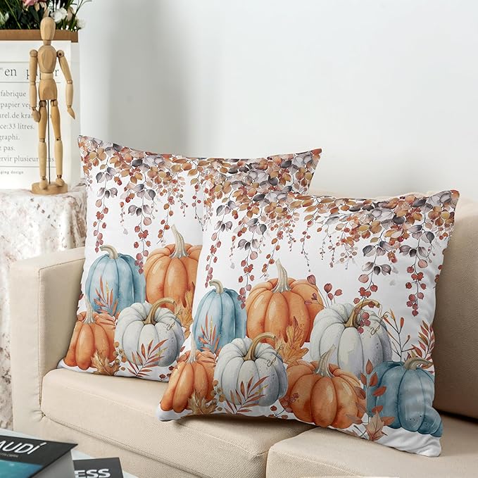 Fall Pillow Covers Colorful Pumpkin Throw Pillow Covers Autumn Thanksgiving Harvest Pillow Case 22x22 Set of 2 Double Sided Printing Cushion Case for Bedroom Couch Sofa