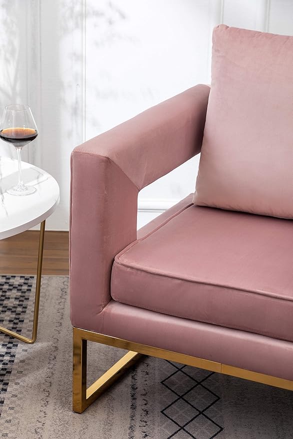 Roundhill Furniture Lenola Upholstered Accent Arm Chair, Pink 27.5D x 29.75W x 34.5H in
