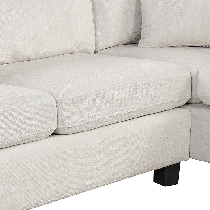 ERYE 112-Inch U-Shaped Sectional Sofa with Movable Storage Ottoman, Oversized Chenille Upholstered Corner Modular Sofa Couch W/Right Facing Chaise Lounge and 3 Toss Pillows