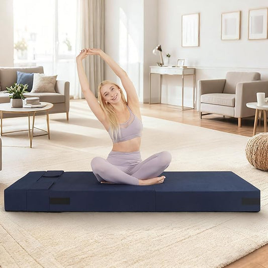Fvkind Folding Sofa Bed, 4 in 1 Convertible Fold Out Single Chair Bed with Pillow, Memory Foam Futon Chair, Foldable Futon Couch, Foldable Sofa Mattress for Living Room, Bedroom, Guest Room, Blue