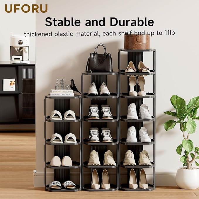 Vertical Shoe Rack, 9-Tier Plastic Stackable Storage Shelf for Small Closets and Narrow Spaces, Compact Free Standing Shoe Racks for Entryway Bedroom Dormitory