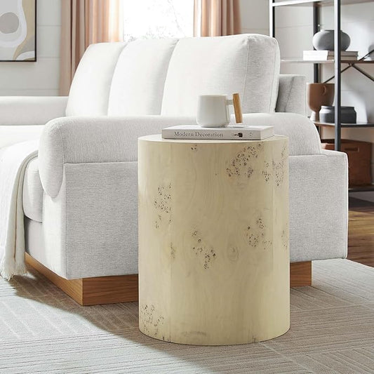 Modway EEI-6271-BLB Cosmos 16" Round Burl Wood Side Table, Bleached Burl
