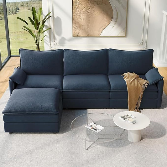 Vesgantti 108" Modular Sectional Sofa, Comfy Cloud Couch with Movable Ottoman Deep Seat Chenille L Shaped Modular Sofa, Sectional Couches for Living Room, Bedroom and Apartment, Blue | Sink-in Comfort, Height Adjustable, Easy Rearrangement, Extra-deep ...