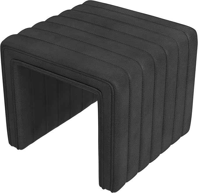 Spatial Order Modern Channel Tufted Ottoman | Spatial Order Home Décor | Ottoman for Living Room & Bedroom - Black Faux Leather