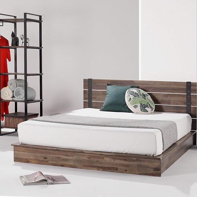 Zinus Brock Metal and Wood Platform Bed Frame/Solid Acacia Wood Mattress Foundation/No Box Spring Needed/Easy Assembly, King