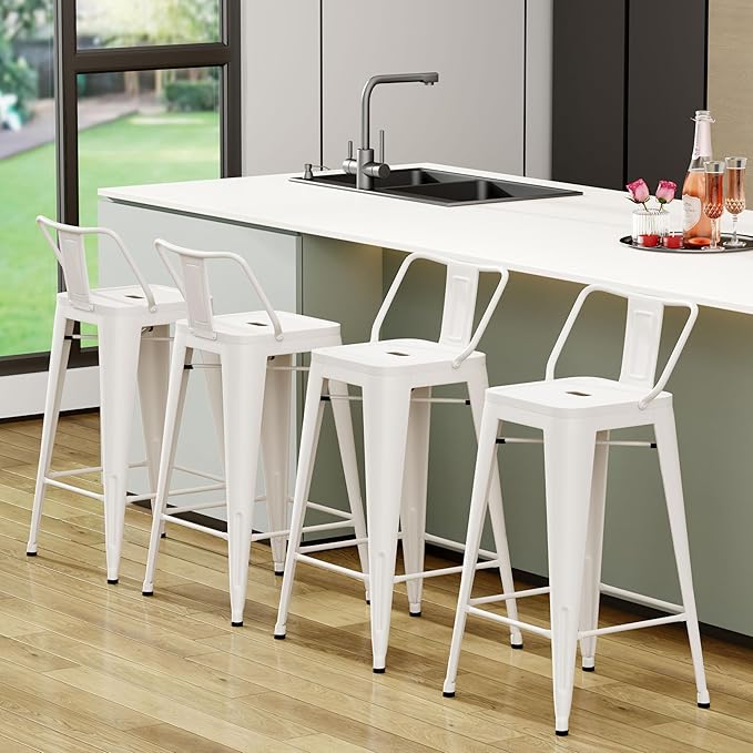 Tongli Metal Bar Stools Set of 2 Counter Stools Metal Bar Chairs Stools Counter Height Barstools Indoor Outdoor (Cream, 2PCS-24)