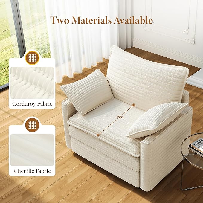 Vesgantti 40" Single Seat Sofa, Comfy Cloud Couch Deep Seat Upholstered Couch Corduroy Modern Sofa with Armrest Pillow, Easy Assembly for Living Room, Bedroom and Apartment, Beige | Sink-in Comfort, Height Adjustable, Easy Rearrangement, Extra-deep Ott...