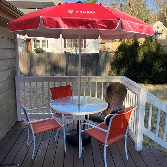 AMMSUN 6.5ft Portable Patio Beach Umbrella for Sand with tilt Air Vent Sun Shelter, UV 50+ Protection Outdoor Sunshade Umbrella with Carry Bag for Patio Garden Beach Pool Backyard Burgundy Red