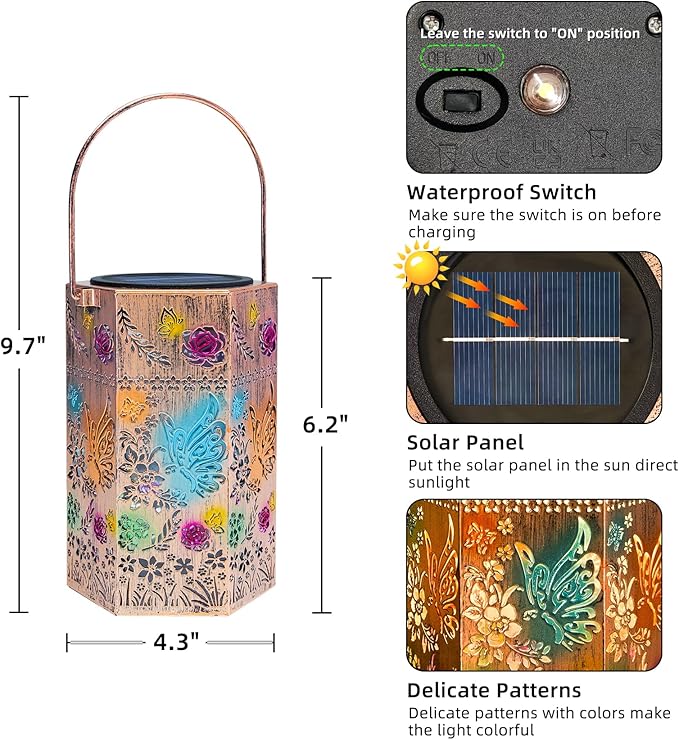 Butterfly Solar Lights Outdoor - Solar Lanterns Outdoor Waterproof Decorative Metal Lantern for Garden, Patio, Pathway（1 Pack）