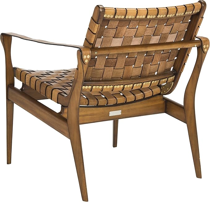 Safavieh SFV9005B Home Collection Dilan Leather Brown & Light Brown Safari Accent Chair Light