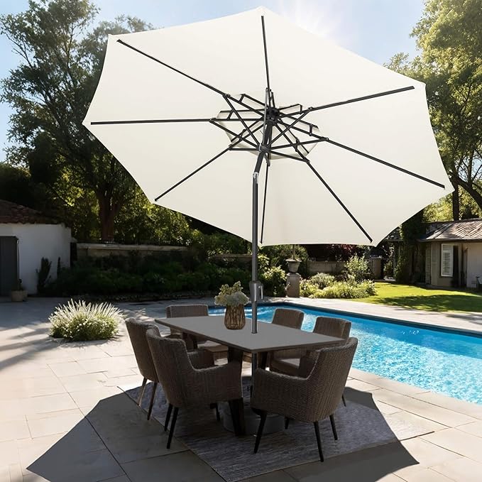 9ft Outdoor Patio Umbrella - 2-Tier Table Umbrella Waterprool UV Protection, Sombrillas de Patio with Push Button Tilt, Sun Umbrella for Pool, Porch, Garden, Backyard (Ivory)