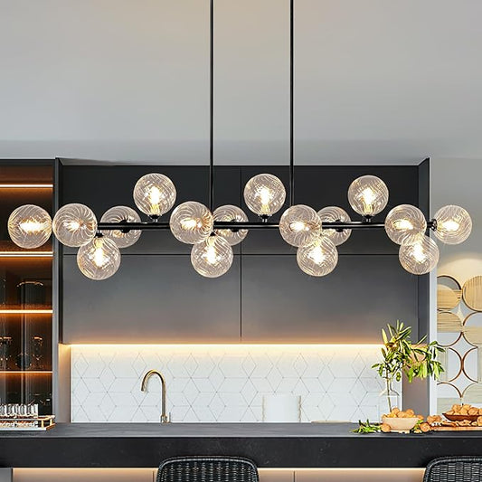 16-Light Linear Chandelier,Modern Chandeliers for Dining Room Light Fixture Large Black Sputnik Chandeliers 55" Clear Globe Sputnik Ceiling Light Fixture Large Chandelier Pendant Lights Kitchen Island