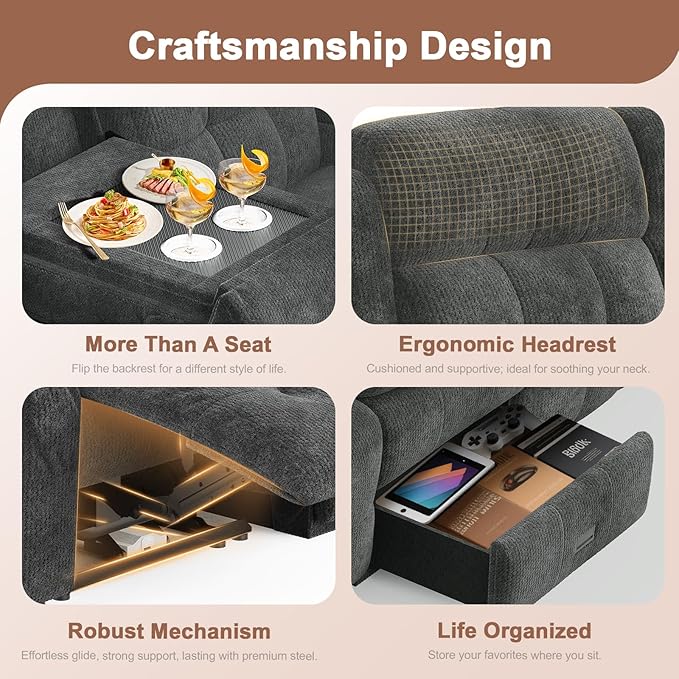Recliner Sofa, Fabric Reclining Sofa 3 Seater Massage Flip Back Sets with Heavy Weight Capacity, RV Loveseat Clearance, Recliner Couch with Storage, Cup Holders, Wall Hugger Couches for Living Room