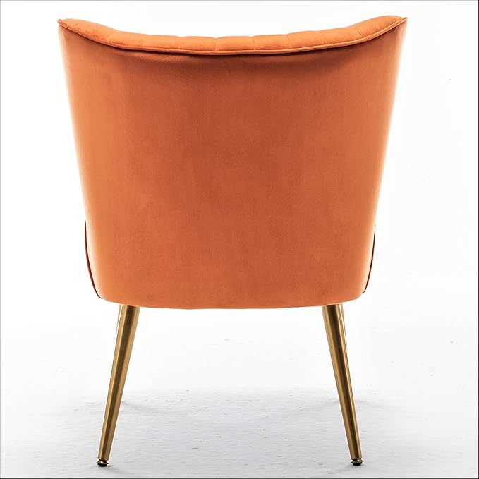 Modern Velvet Accent Chair for Living Room, Bedroom, or Entryway, Stylish and Comfortable Armless Design with Metal Legs, Orange Red