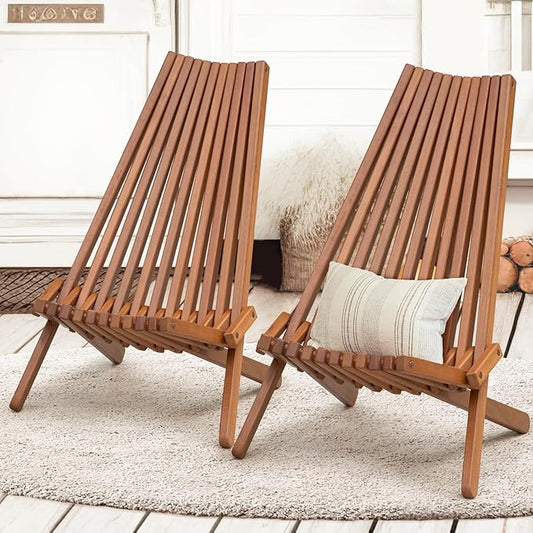Elina Tamarack Folding Wooden Chair Set of 2, Natural Color