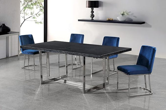 Meridian Furniture Heidi Collection Modern | Contemporary Velvet Upholstered Dining Chair with Polished Chrome Metal Frame, Set of 2, 19" W x 23" D x 32" H, Navy