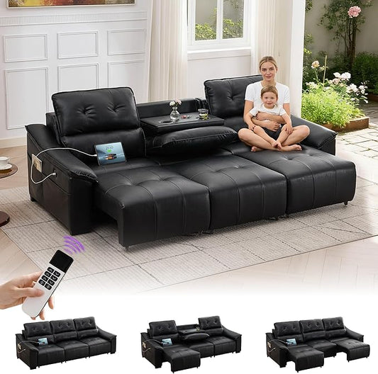 TYBOATLE Electric Reclining Sectional Couch, Power Recliner Sofa w/USB & Type-C Charging Ports and Cup Holders, Leather Reclining Sofa for Living Room, Home Theater