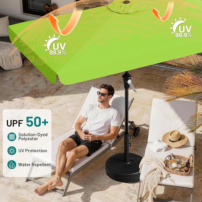 AreShark 6.5 x 10 FT Rectangular Valance Patio Umbrella, Outdoor Umbrella with Tilt and Crank, Market Table Umbrellas W/ 6 Ribs UV Protection for Garden, Deck, Backyard Pool, Apple Green
