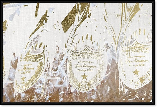 The Oliver Gal Artist Co. Drinks and Spirits Framed Wall Art Canvas Prints 'Champagne Showers' Champagne