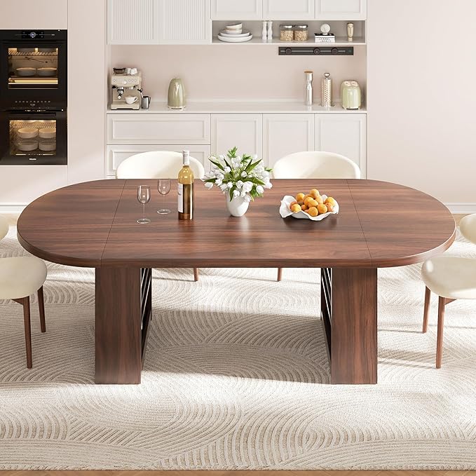 70.8" Oval Dining Table for 6 8, Modern Dining Room Table with Storage, Wood Kitchen Table with Heavy Duty Legs, Dinner Tables for Kitchen Dining Room (Walnut)