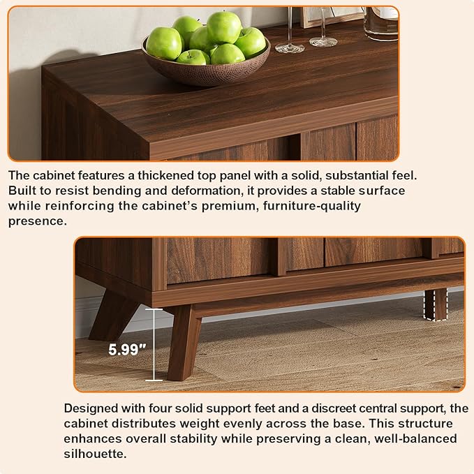 Sideboard Buffet Cabinet with Storage, 59" Modern Credenza with 4 Doors & Adjustable Shelves, Wood Console Cabinet for Living Room Kitchen Dining Room Hallway (Walnut)