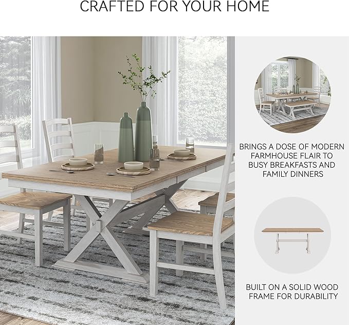 Signature Design by Ashley Westlinport Casual Dining Butterfly Extension Table with Self-Storing Butterfly Leaf, Light Brown & White
