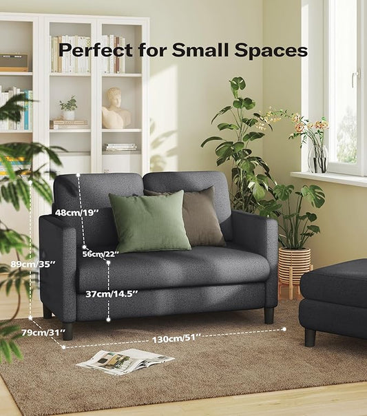 Welzona Loveseat, 51" Small Couch, Comfy Teddy Love Seat for Living Room, Tool-Free Setup Loveseat Sofa for Small Spaces, All-Wood Small Sofa Couch for Bedroom, No Pillow Included, Grey