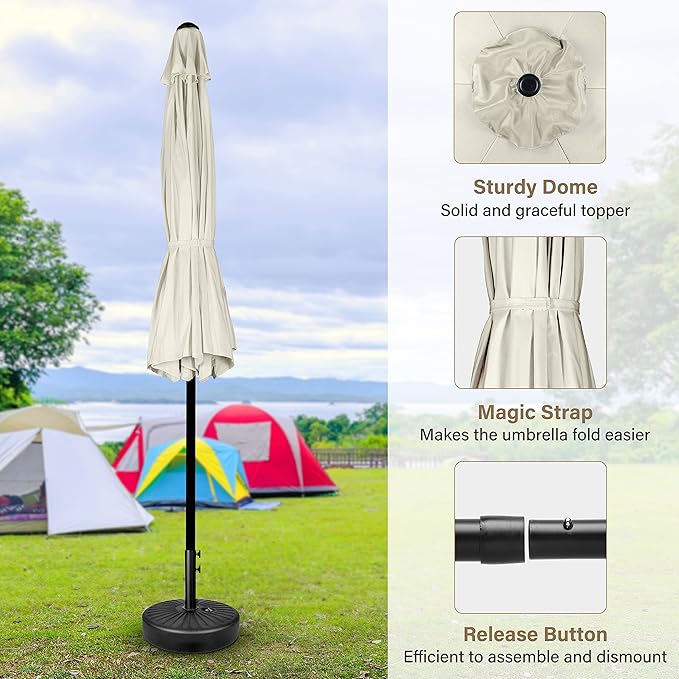 Simple Deluxe 9' Patio Umbrella Outdoor Table Market Yard Umbrella with Push Button Tilt/Crank, 8 Sturdy Ribs for Garden, Deck, Backyard, Pool, Creamy White